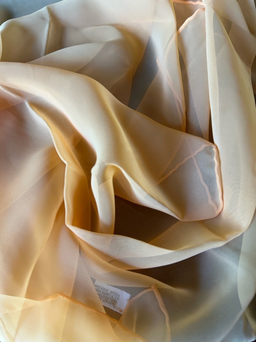 Peach Sheer Chiffon Scarf 13“ x 43“ polyester made in Japan hand, rolled edge
